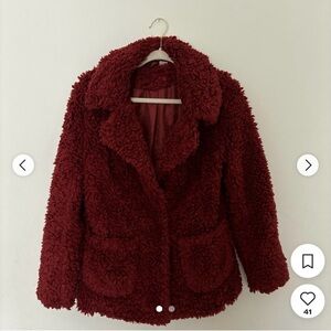 Faux Burgundy Sherpa Coat